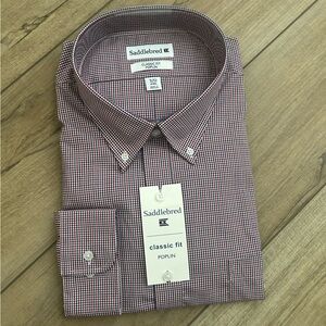 NWT Men’s Saddlebred Red Blue Check Classic Fit Poplin Button Shirt - 18-18.5